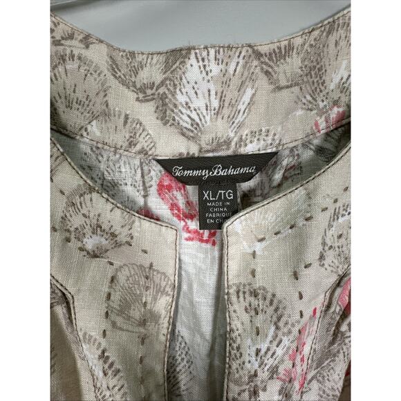 Tommy Bahama Linen Shift Dress XL Shell Print Sleeveless Tan Pink Palm Beach - Picture 3 of 7